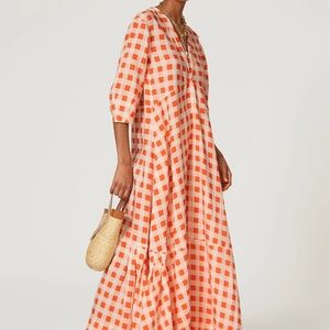 COPY - Victoria Beckham Rent the Runway Orange Bell sleeve Gingham Maxi Sz 4 $5…